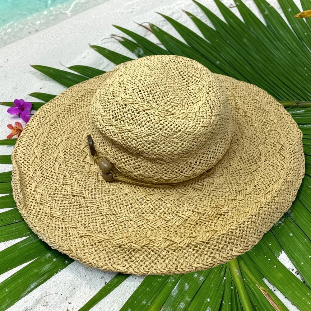 Banana Republic M/L Floppy Straw Sun Hat Natural Raffia Paper Wide Brim Beachy
